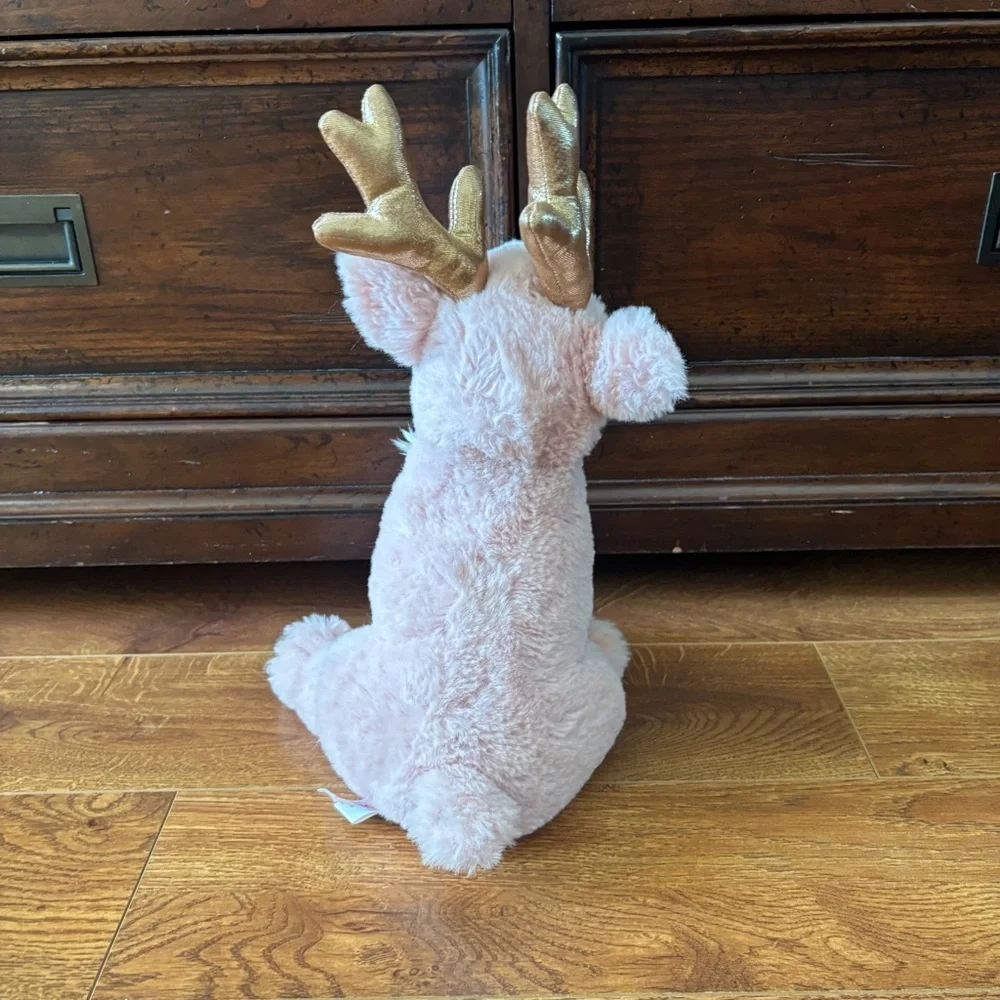 Pink Plush Reindeer with Gold Accents